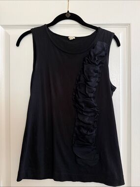 J. Crew Black Sleeveless Ruffle-Front Tank Top
